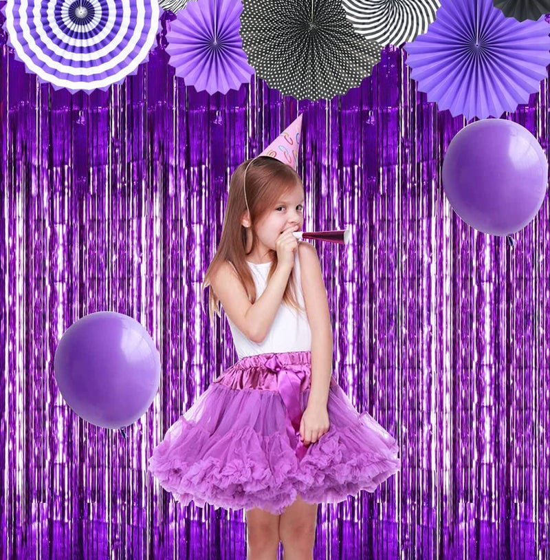 TONIFUL 3Pcs Purple Door Streamers,Purple Photo Booth Backdrop,Metallic Streamers Foil Fringe Curtains for Halloween Birthday,Christmas,New Year,St. Patrick's Day Party Decor(9.9ft x 6.6ft) - Image 5